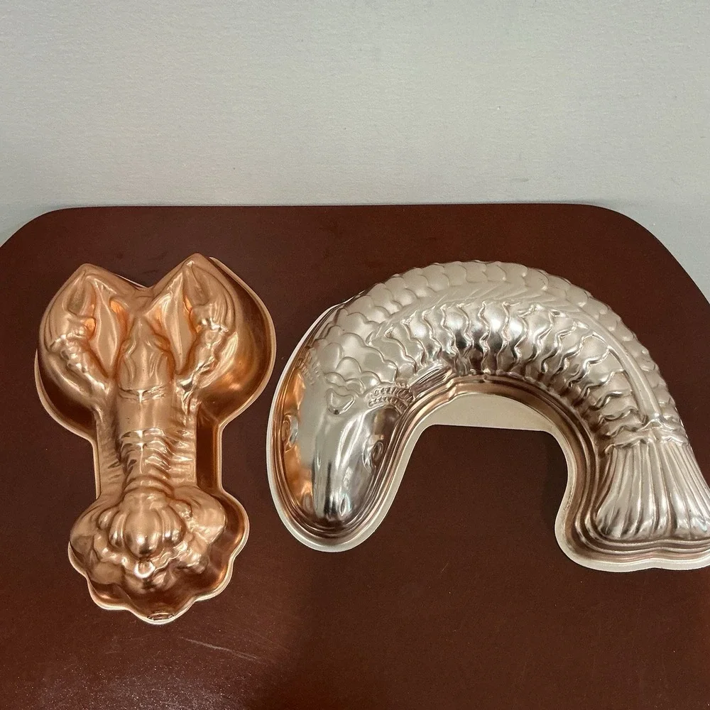 Vintage Copper Lobster And Fish Mold Wall Hanging Kitchen Decor Mold Baking Tin